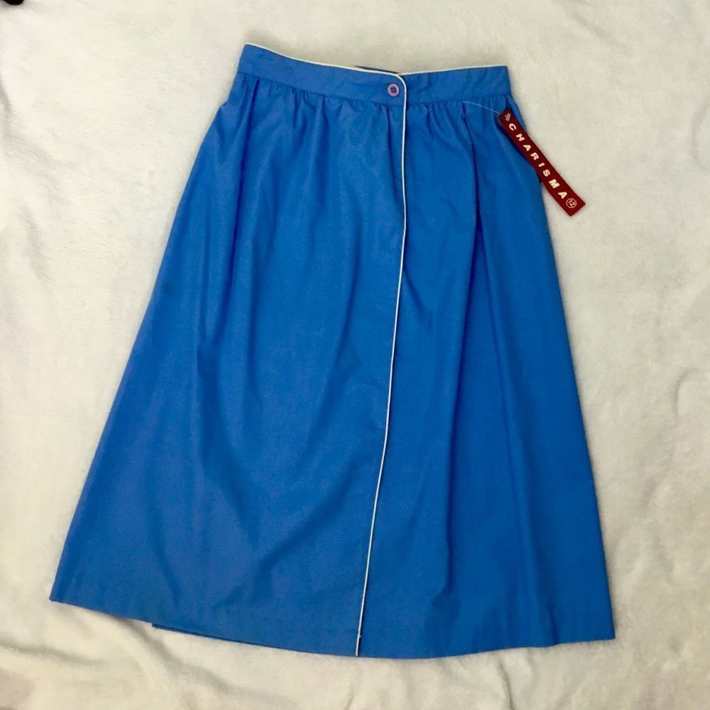 Vintage 80’s Deadstock Charisma Button Wrap Skirt, Blue - Picture 1 of 12